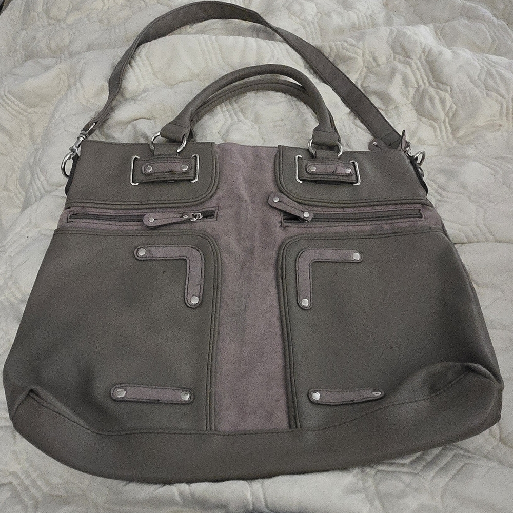 Women's Taupe Suede-Trim Tote Bag